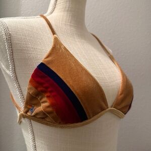Aviator Nation Gold Velvet 5-Stripe Triangle Bikini Top - Size Small
